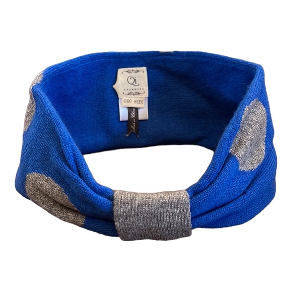 qi cashmere Accessories - Qi Cashmere blue polka dot headband
